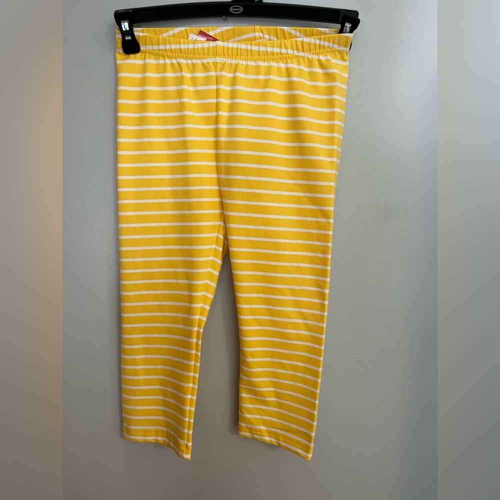 Hanna Andersson Yellow and White Striped Capri Leggings Size‎ 12